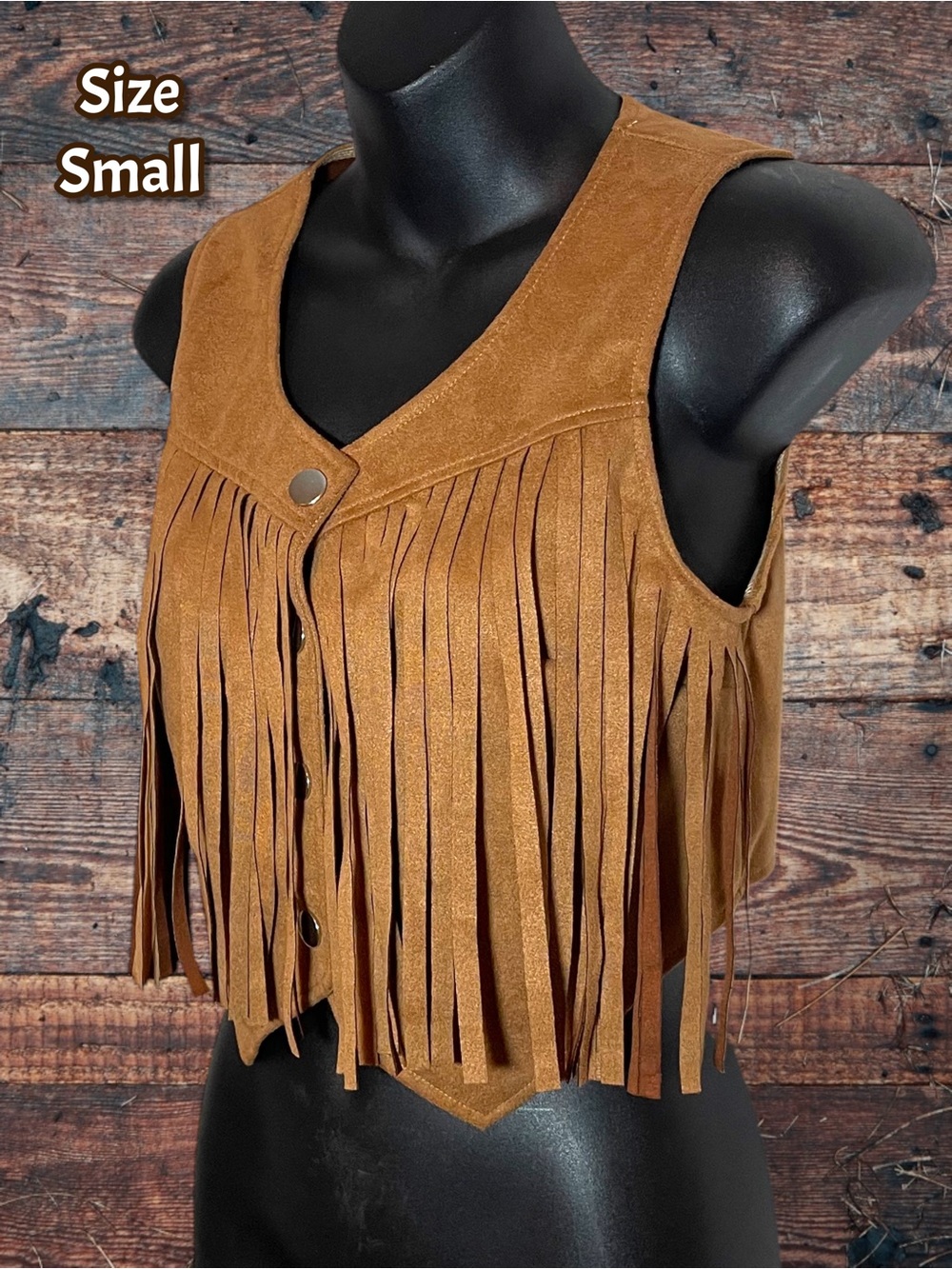 Fringe Faux Suede Cropped Vest - Brown Size Small